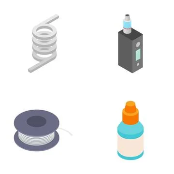 Vaping e cigarette device and refill supplies elements Illustrazione stock