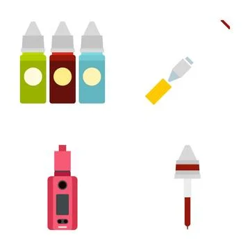 Vaping liquid bottles and electronic cigarette device icon set Stock Illustration