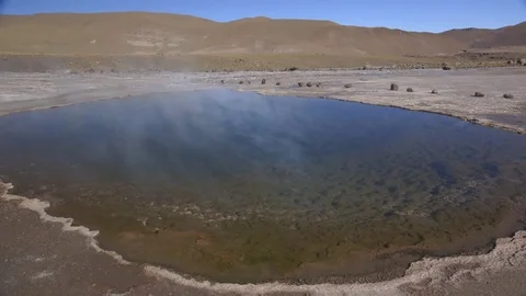 Vapor moving on top of an oasis in between a desert Stock Footage 79786166