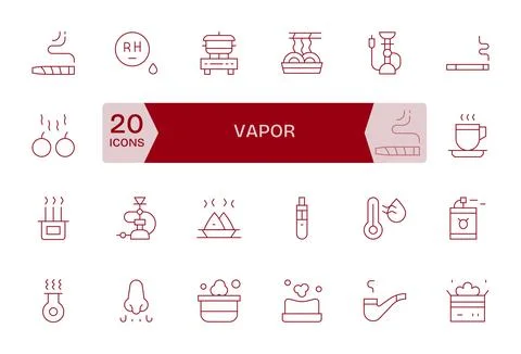 Vapor Premium Vector Bundle with 24 128x128 Grid Fitted Thin Line Icons Stock Illustration