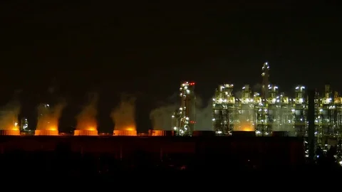 Vapors water from cooling tower in refining plant Stock Footage 71306190