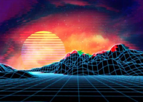Vaporwave landscape with rocks イラスト素材