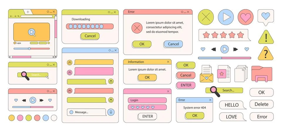 Vaporwave old desktop user interface elements Illustrazione stock
