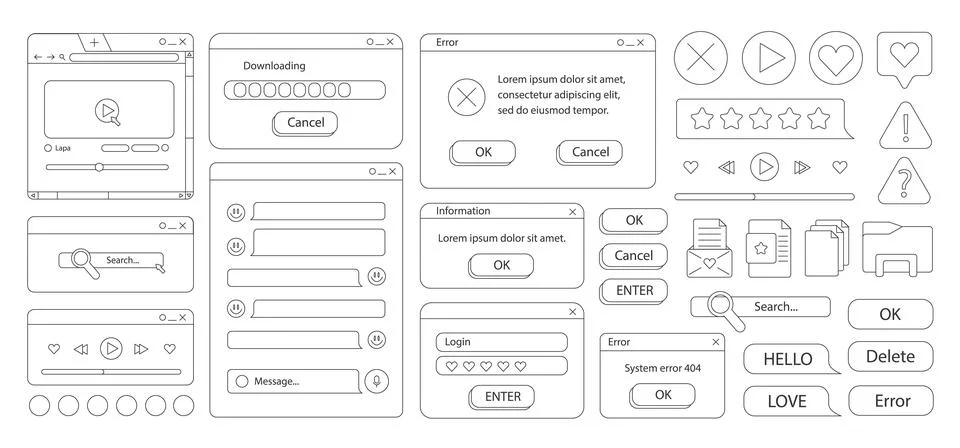 Vaporwave old desktop user interface elements. Illustrazione stock