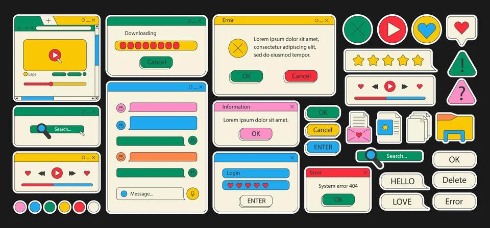 Vaporwave old desktop user interface elements Stock Illustration