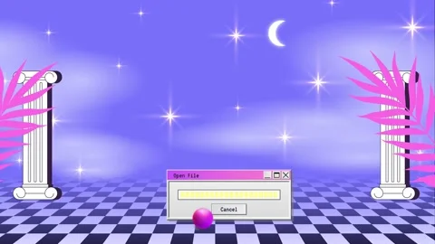 Vaporwave Poster With User Interface Elements and Cartoon Wave Illustration. Stock Footage 195953878