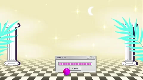 Vaporwave Poster With User Interface Elements and Cartoon Wave Illustration. Stock Footage 195953882