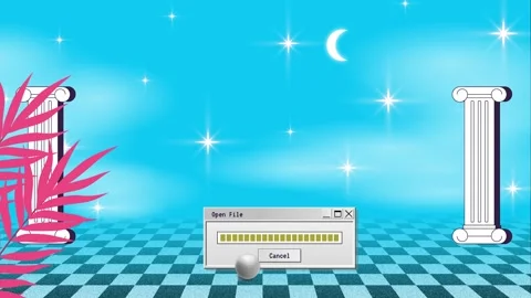 Vaporwave Poster With User Interface Elements and Cartoon Wave Illustration. Stock Footage 195953906