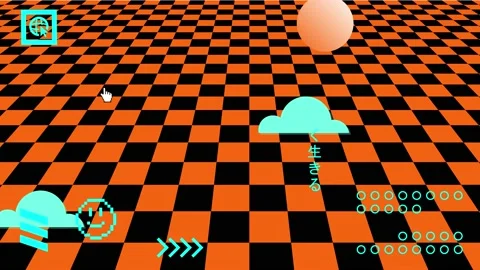 Vaporwave Poster With User Interface Elements and Cartoon Illustrations. Stock Footage 195953949