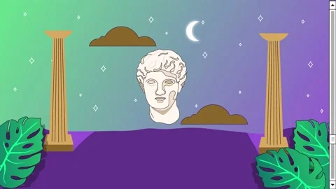 Vaporwave Poster With User Interface Elements and Cartoon Roman Antique Statue. Stock Footage 195954037