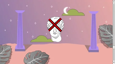 Vaporwave Poster With User Interface Elements and Cartoon Roman Antique Statue. Stock Footage 195954061