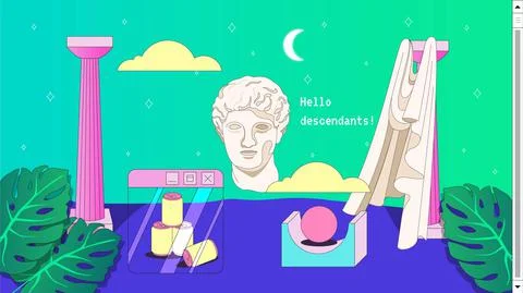 Vaporwave Poster With User Interface Elements and Cartoon Roman Antique Statue . Stock Illustration