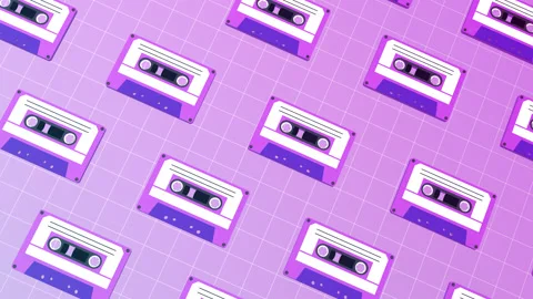 Vaporwave style cassette tape pattern loop animation. tiled floor 90s vintage Stock Footage 160357809