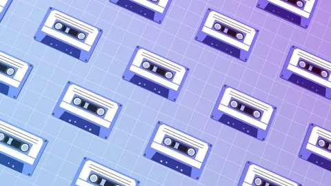 Vaporwave style cassette tape pattern loop animation. tiled floor 90s vintage Stock Footage 160360256