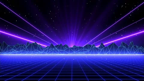 Vaporwave Vision - Wireframe Mountains 2 Video stock 136659719