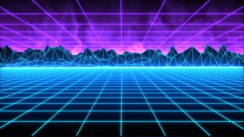 Vaporwave Vision - Wireframe Mountains 3 Video stock 136659644