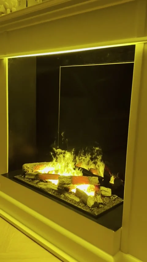 Vapour Fireplace with Warm LED Lighting and Realistic 3D Flame (Vertical) Stock Footage 333064480