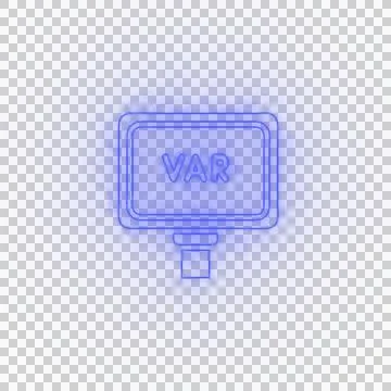 Var sign icon, clear blue outline neon glow as clean cutout Ilustração Stock