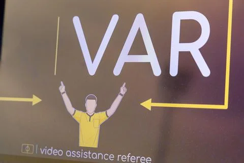 VAR system screen. System video assistant referee during the match Stock-Fotos