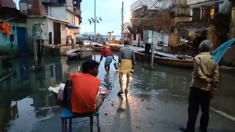 Varanasi Flood  Stock Footage