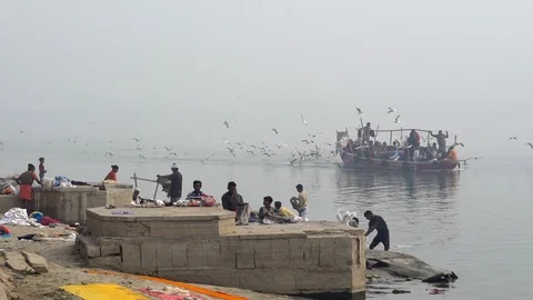 Varanasi ganges life Stock Footage 112065732