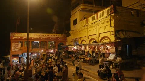 Varanasi Ghat at Night Stock Footage 10594706