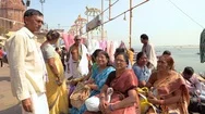 Varanasi, India 14 Mar 2019 - A Hindu Family Waiting For Ceremony On A Boat At Stock Footage