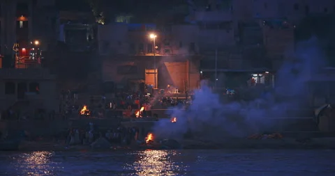 Varanasi, India. Funeral Rites Of Cremation At Harishchandra Ghat. Harishchandra Stock-Footage 281926947