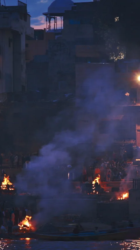 Varanasi, India. Funeral Rites Of Cremation At Harishchandra Ghat. Harishchandra Stock Footage 317530653