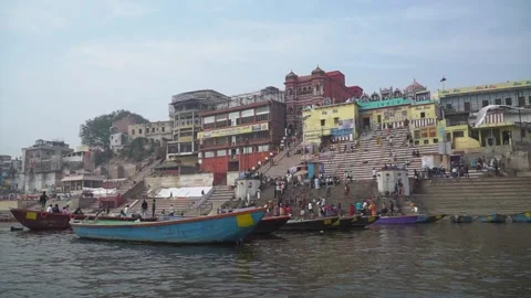 Varanasi, India - June 25th 2019: Explore the vibrant boat trip on Ganges River Video stock 310685853
