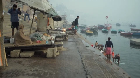 Varanasi river life Stock Footage 112038808