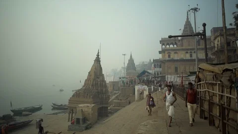 Varanasi river life Stock Footage 112038869