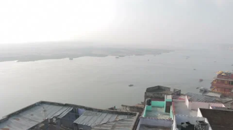Varanasi-from Rooftop slow pan Stock Footage 37729937