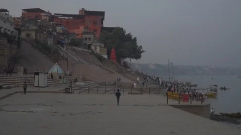 Varanasi- steady shot of a riverside Stock Footage 95942457