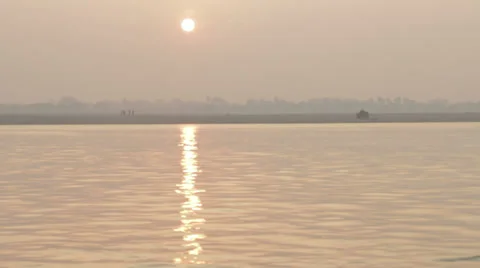 Varanasi-Sun on Ganges River Stock Footage 37746260