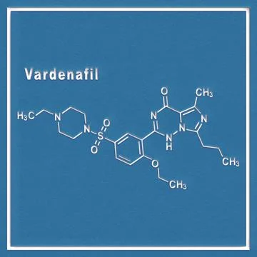 Vardenafil erectile dysfunction drug molecule Structural chemical formula Illustrazione stock