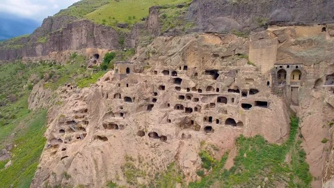 Vardzia cave complex and monastery aerial view Stock-Footage 95249166