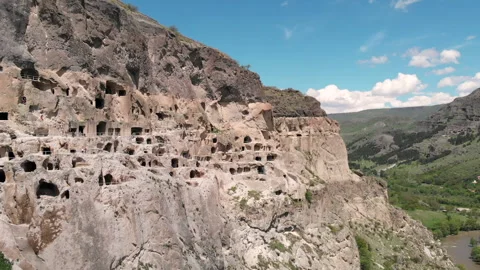Vardzia cave Monastery Drone-shot Stock Footage 141364033