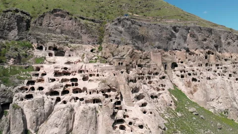 Vardzia cave Monastery pan-drone-shot Stock Footage 141364010