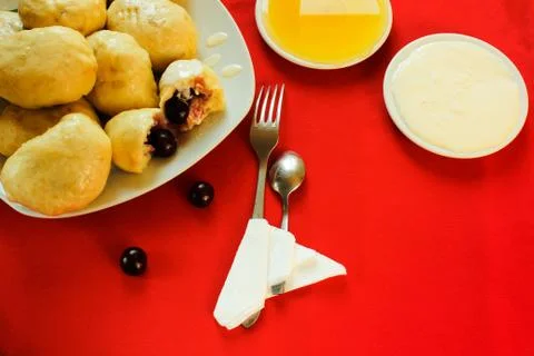 Vareniki with cherries Stock Photos