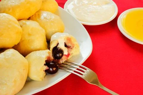 Vareniki with cherries Stock Photos