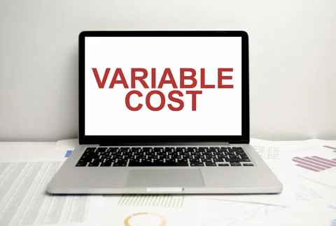 Variable cost words on display laptop and charts Stock-Fotos