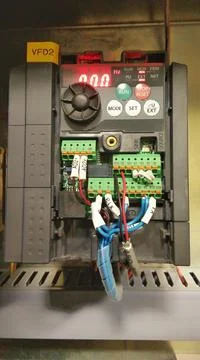 Variable frequency drive with wireing in panel. Stock Photos