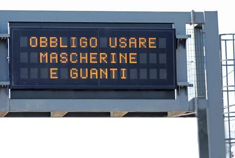 Variable message panel with the text which means the obligation to use masks  Stock Photos