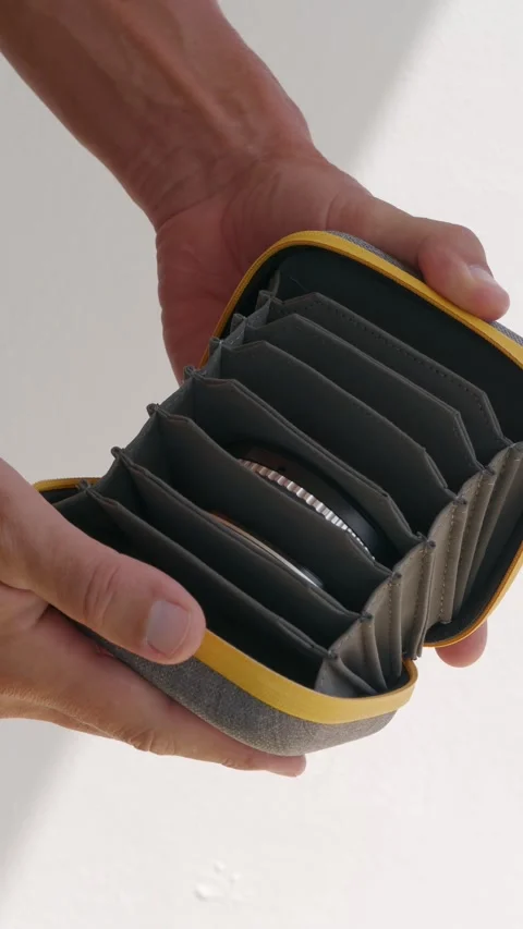 Variable ND filters for lens in wetherseled box. Stock Footage 275197366