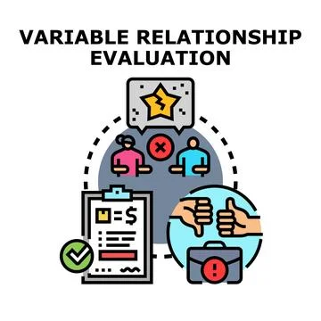 Variable relationship evaluation process, business analysis, and feedback c.. Stock Illustration