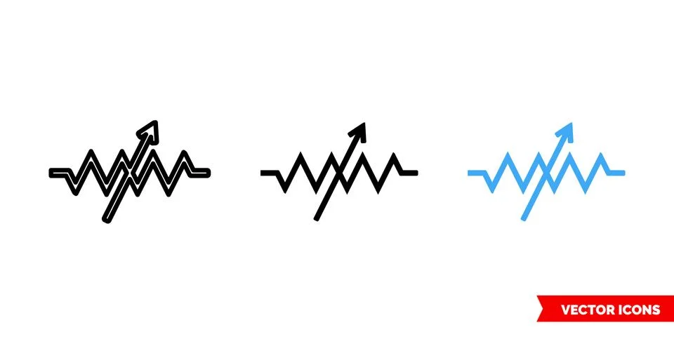 Variable resistor symbol icon of 3 types color, black and white, outline Stock Illustration