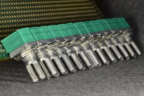 Variable resistors in a very compact housing on a circuit board allow very co Stock-Fotos