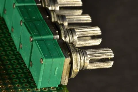 Variable resistors in a very compact housing on a circuit board allow very co Fotos de archivo