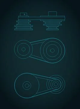 Variable speed belt drive mechanism blueprint Stock Illustration